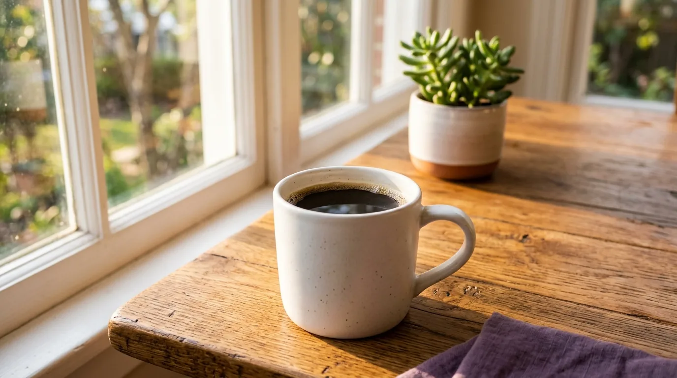Morning wellness routine with coffee and supplements